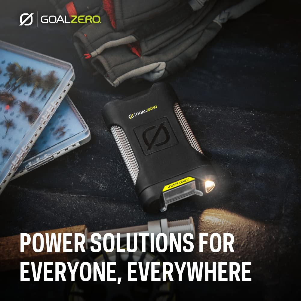Goal Zero 35 Venture Portable Charger Power Bank 9600mAH 18W USB-C Power Delivery Port 2 USB Outputs IP67 Rating 50 Lumens Flashlight