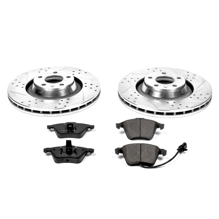 Power Stop K5277 Z23 Carbon Fiber Brake Pads with Drilled & Slotted Brake Rotors Kit For Audi A6 2006, Audi A6 Quattro 2005-2011 [Model Specific]