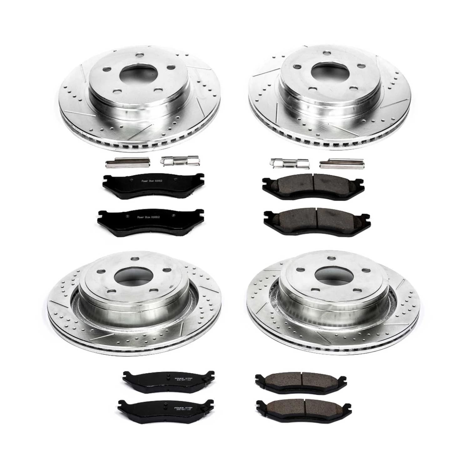 Power Stop K2168 Z23 Carbon Fiber Brake Pads Front and Rear with Drilled & Slotted Brake Rotors Kit For Dodge Ram 1500 2003-2005 [Model Specific]