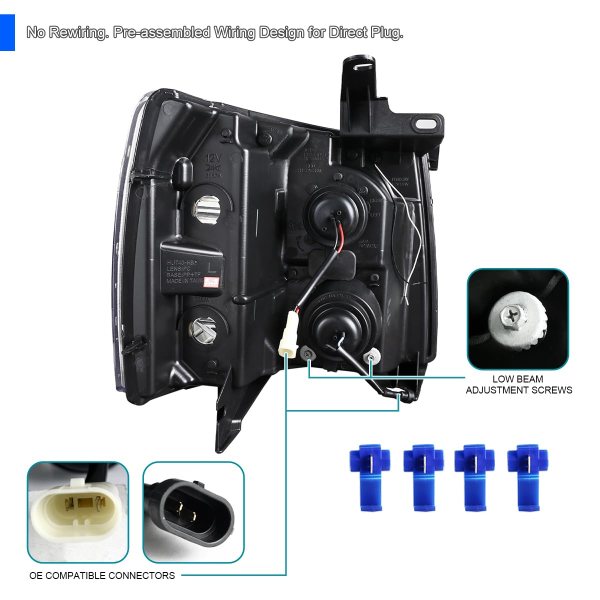 Jet Black LED Light Tube Projector Headlights SPEC-D TUNING Compatible with 2007-2013 Chevy Silverado 1500 2500HD 3500HD, Left + Right Pair Headlamps Assembly