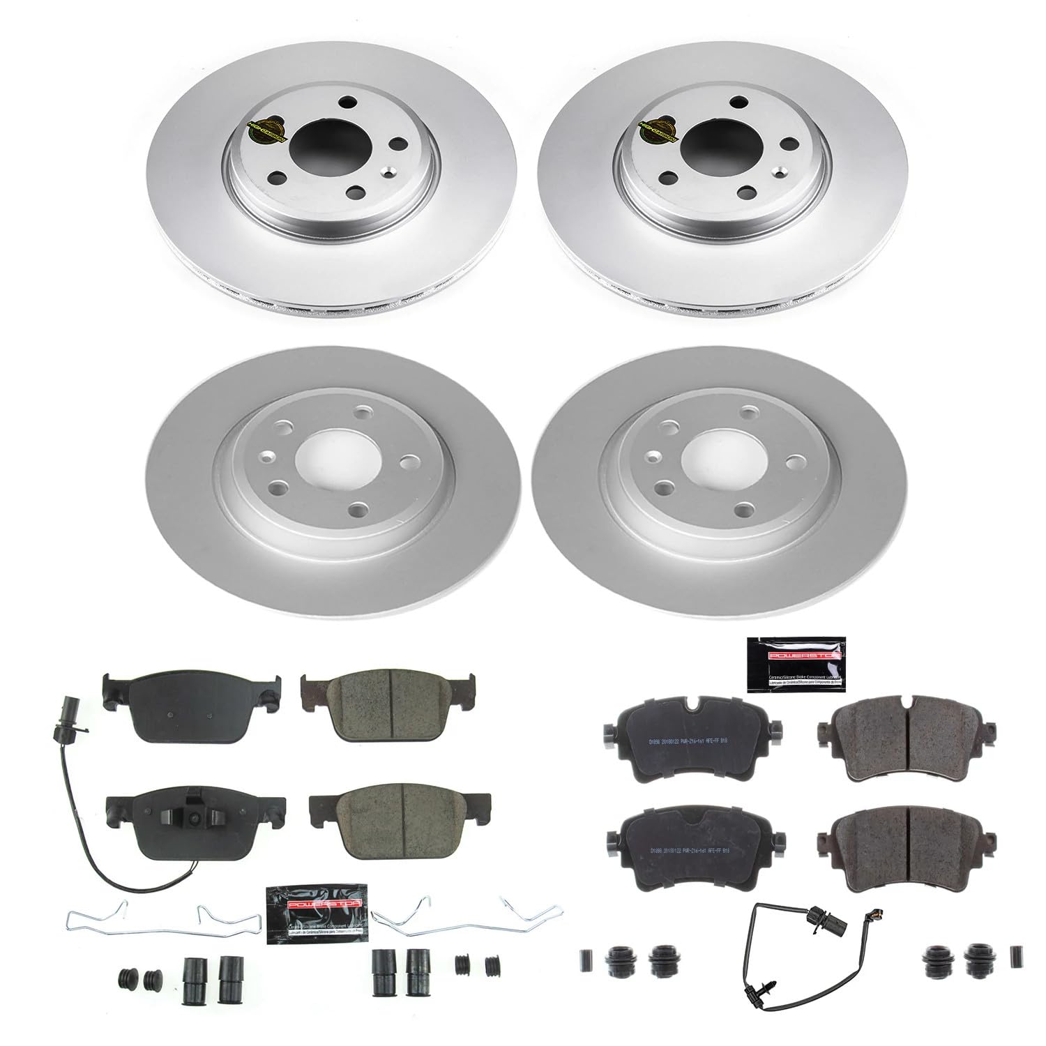 Power Stop Z23 CRK8197 Front and Rear Coated Rotor Kit-Coated Brake Rotors, Carbon Ceramic Brake Pads For Audi A4 2017-2020 [Model Specific]