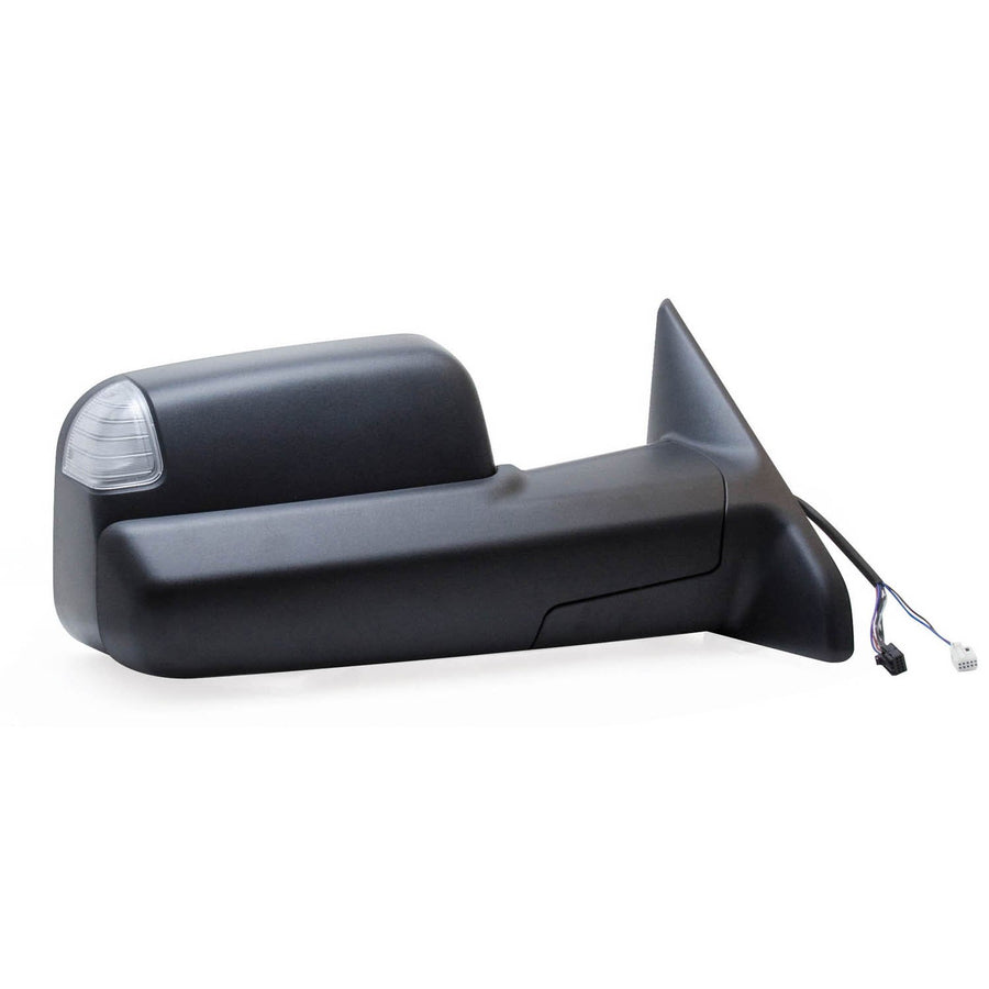 K Source Towing Mirror Passenger-Side – For 2009-2012 Ram Pick-Up 1500, 2500, 3500, Textured black, Turn signal, Puddle lamp, Flip-out-head, Dual lens, Foldaway