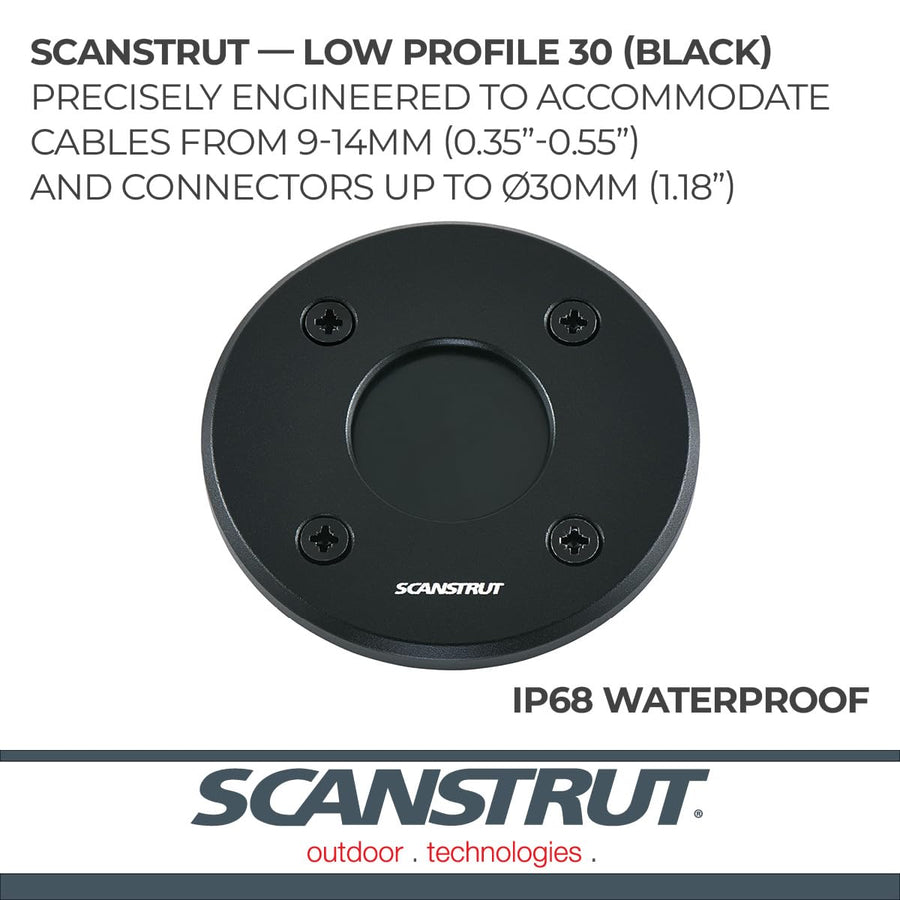 Scanstrut IP68 Low-Profile Cable Seal DS-LP-30-BLK - Fits Cables 9-14mm (0.35"-0.55") & Connectors Ø30mm (1.18"), Black Aluminum