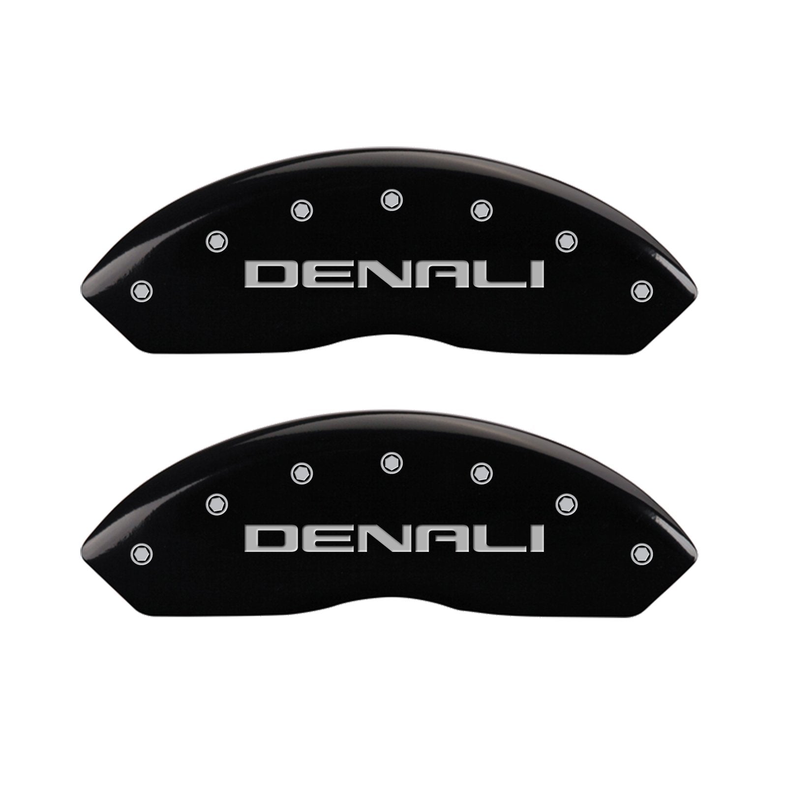 Caliper Covers MGP 34212SDNLBK (Black Powder Coat Finish, Engraved Front and Rear: Denali, Silver Characters, Set of 4)