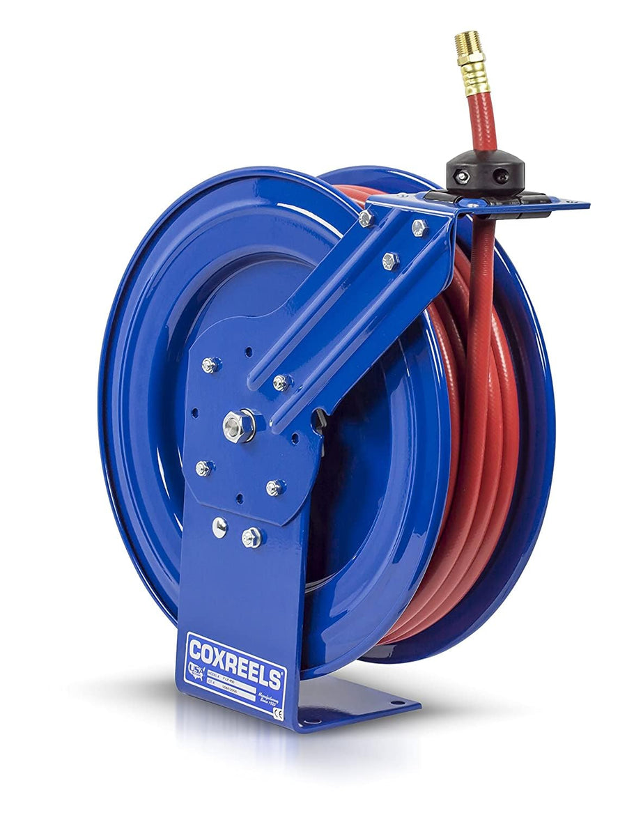 Coxreels Retractable Air/Water Low-Pressure Hose Reel, P-LP-450, P Series, ½” x 50’ - Easy-to-Use Compact Design- Heavy-Duty Steel Construction, Made in the USA