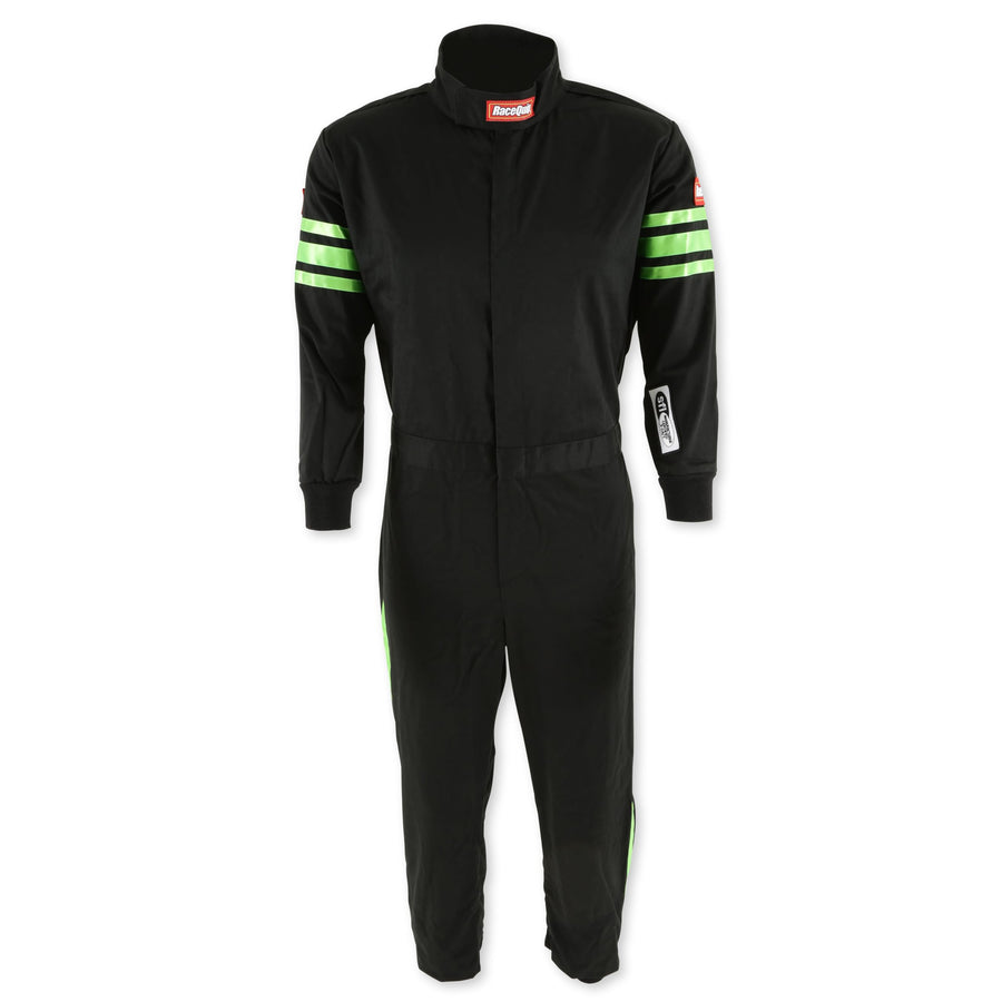 Pro-1 Driving Suit RaceQuip® 1950796RQP SFI 3.2A/1 Black/Green Stripe Youth XL