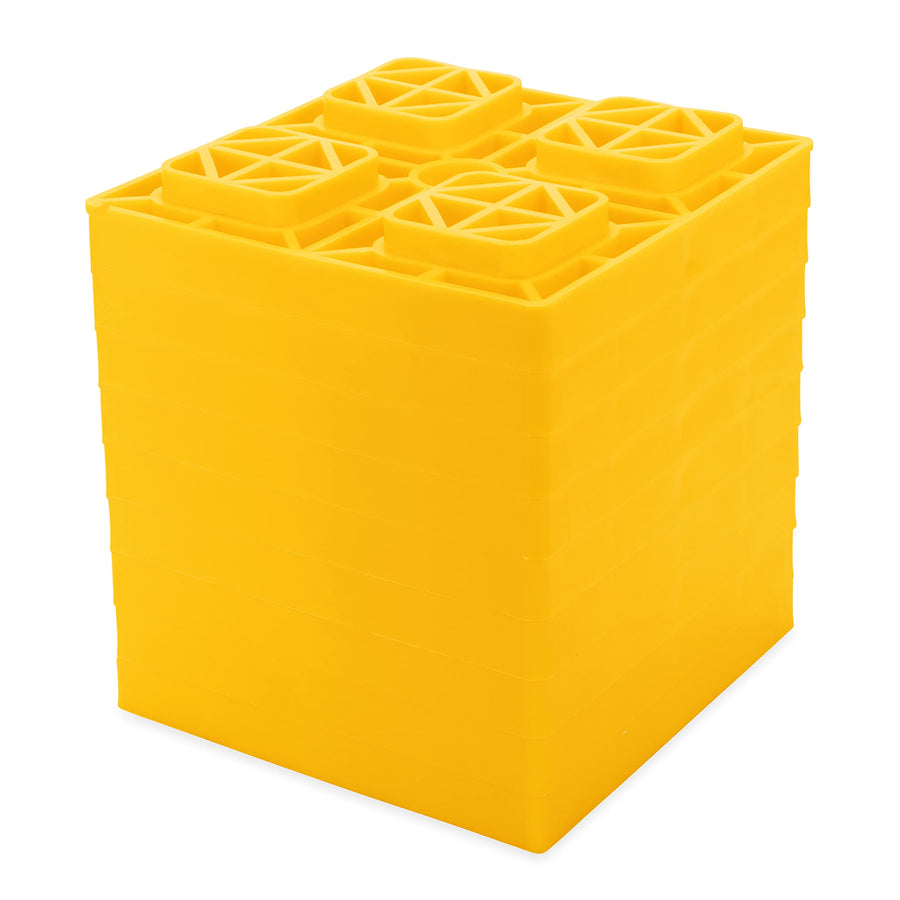 Heavy Duty Camco Leveling Blocks | Ideal for Leveling Single Wheels, Double Wheels, Hydraulic Jacks, Tongue Jacks, and More | Yellow | 10-Pack (44505)