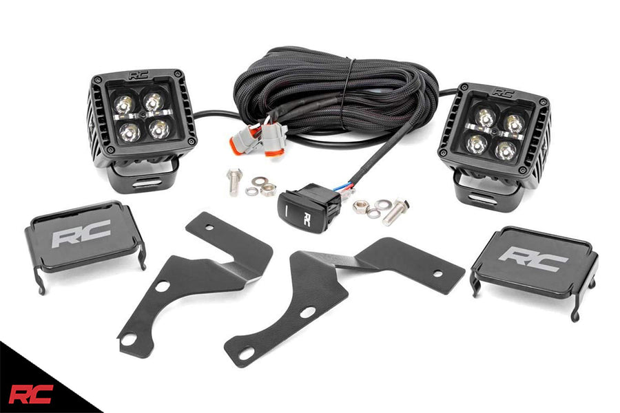 Rough Country 2" Dual LED Ditch Light Kit for Toyota 4Runner (2010-2024) - (2) 2-in Black Series LED Cubes, White DRL