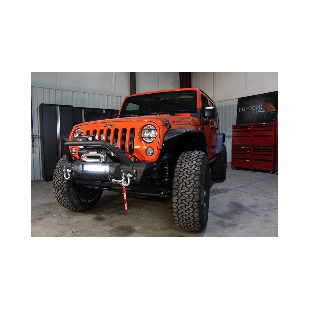 Stubby Front Winch Bumper with Tube Guard & LED Light Bar Slot for Jeep JK Wrangler & Unlimited