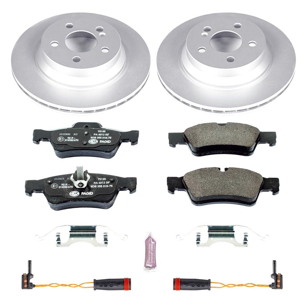 Power Stop Front ESK6597 Euro-Stop ECE-R90 Certified Brake Kit with High Carbon Coated Rotors, Electronic Wear Sensors & Brake Pads For Mercedes-Benz CLS500 2006 [Model Specific]