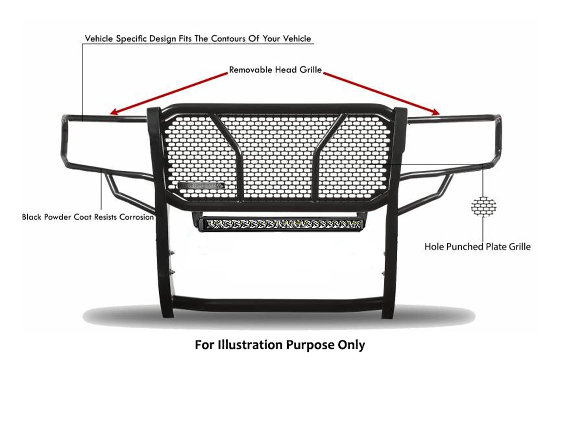 Heavy Duty Black Horse RUGGED Grille Brush Bumper Guard Modular Black Come With Single Row LED Light Compatible with 2014-2018 GMC Sierra 1500|2019-2022 GMC Sierra 1500 Limited-RU-GMSI14-B-K2