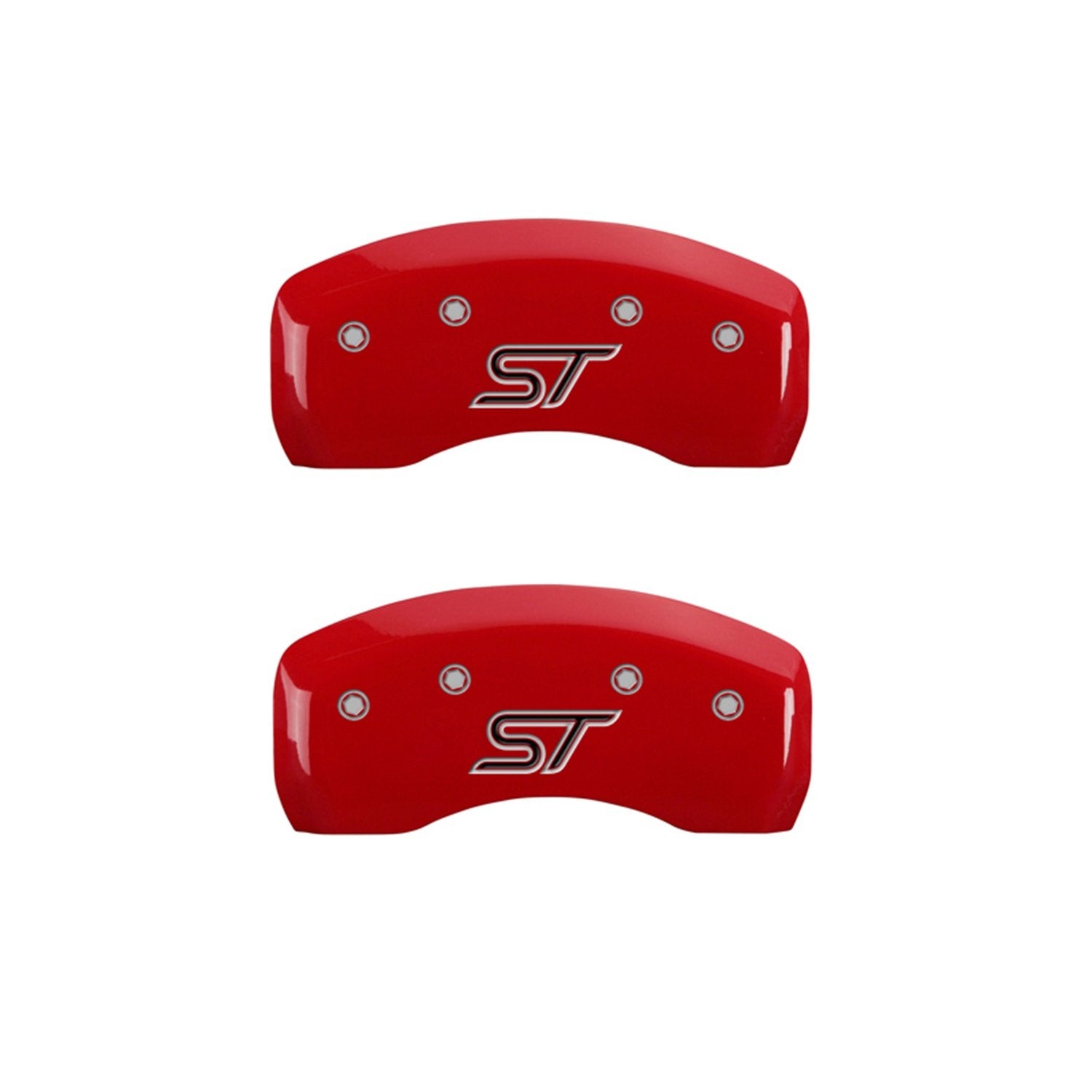 MGP Caliper Covers 'ST' Engraved 10236SSTORD with Red Powder Coat Finish and Silver Characters, (Set of 4)