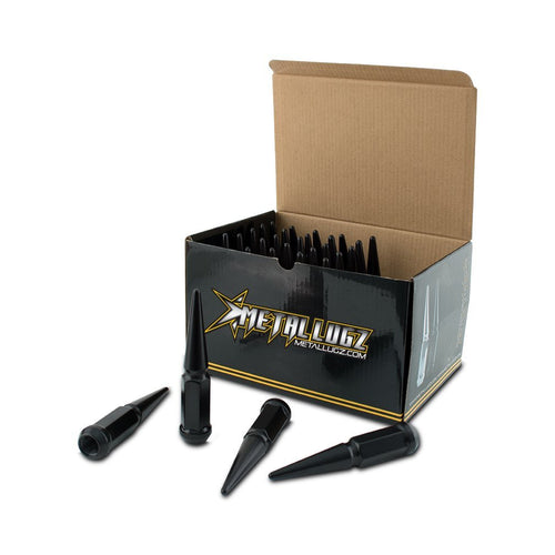 Spiked Metal Lugz 7004K6-BLK Black 14x1.5 Thread 4.4" Overall Length kit Contains 24 Lugs & 1 Key