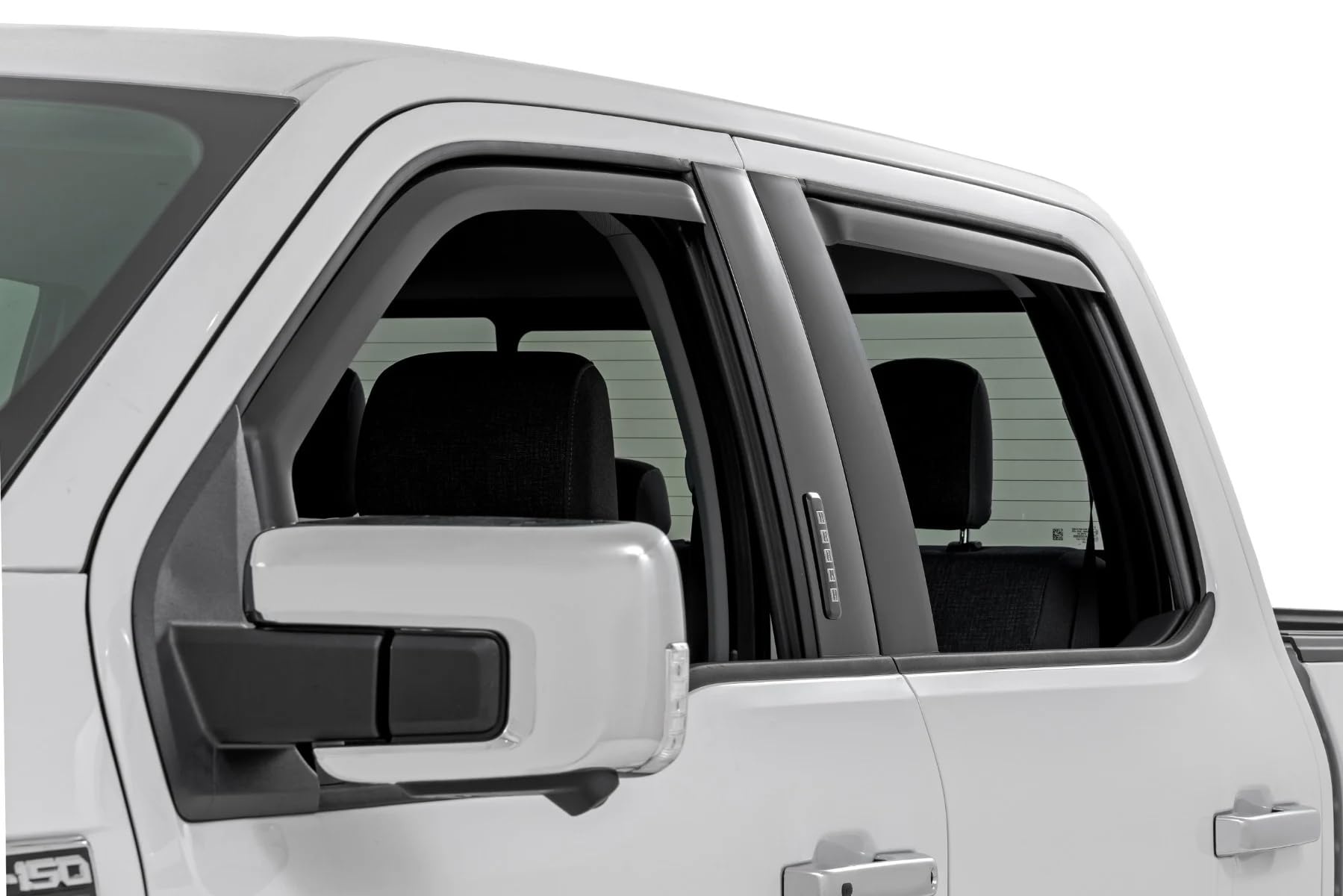 Rough Country Window Rain Guards in-Channel for Ford F-150, Lightning, F-250, F-350, Raptor Crew Cab (2015-2025) - Low Profile Visors, 4-Pc Rain Guard for Trucks