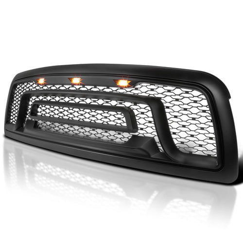 Matte Black Spec-D Tuning Front Bumper Hood Grille w/Amber LED Lights Compatible with 2009-2012 Dodge Ram 1500