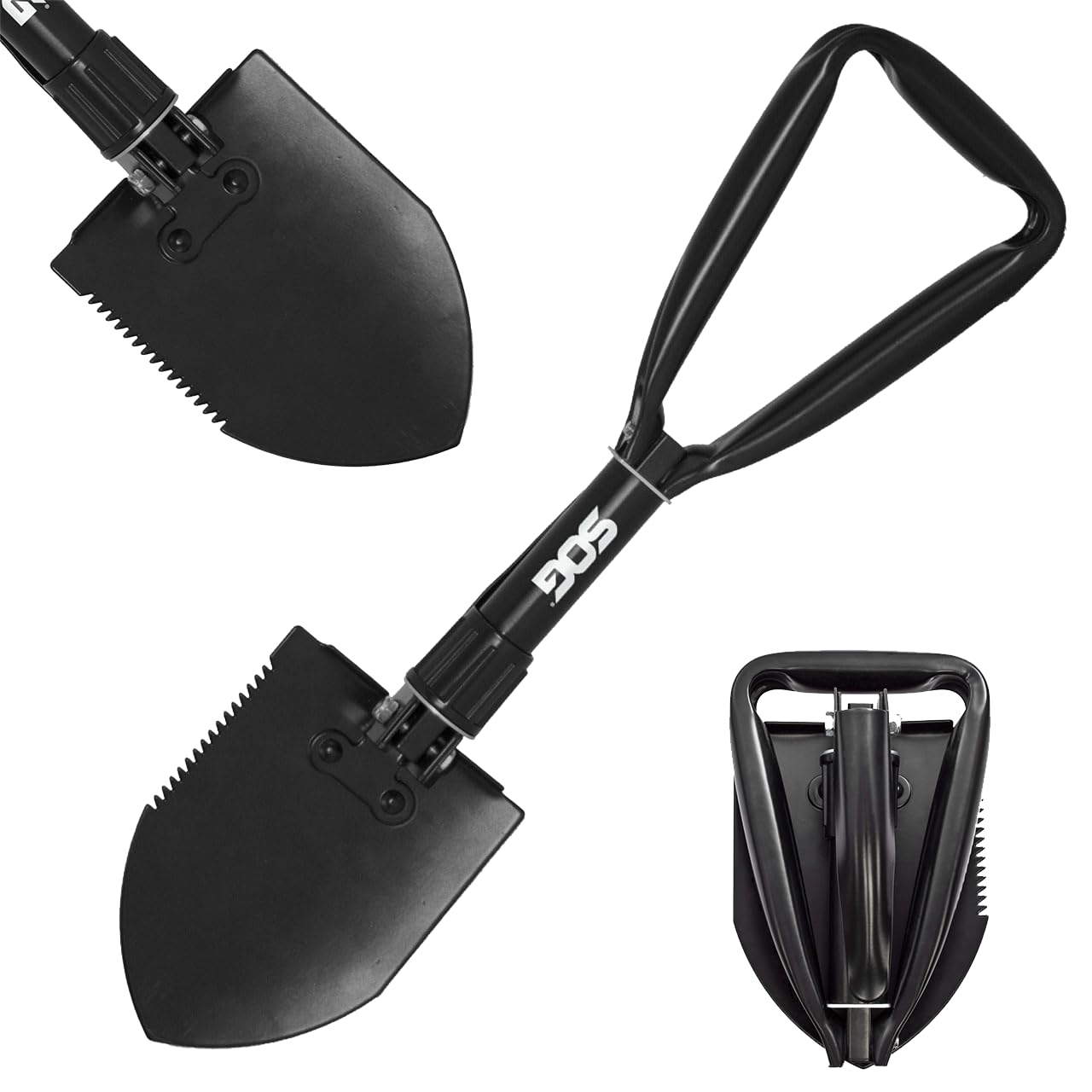 Entrenching Tool SOG- 18.25 Inch Folding Survival Shovel with Wood Saw Edge and Tactical Shovel Carry Case- Black (F08-N)