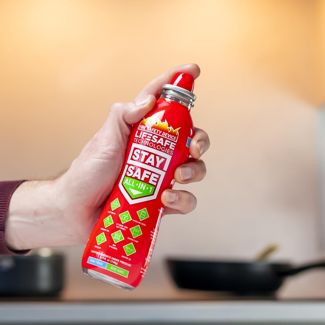 StaySafe LifeSafe Technologies All-in-1 Portable Fire Extinguisher, Compact Fire Spray Easy to use on 10 Types of Fires, Non-Toxic & Eco-Friendly