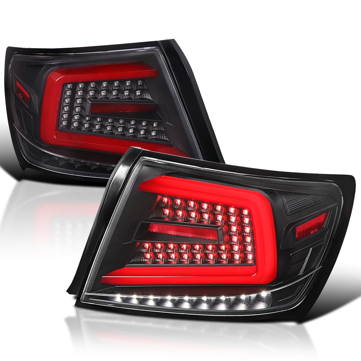 Black Sequential Tail Lights w/Red LED Bar SPEC-D TUNING Compatible with 2008-2011 Subaru Impreza/Impreza WRX, Left + Right Pair Assembly