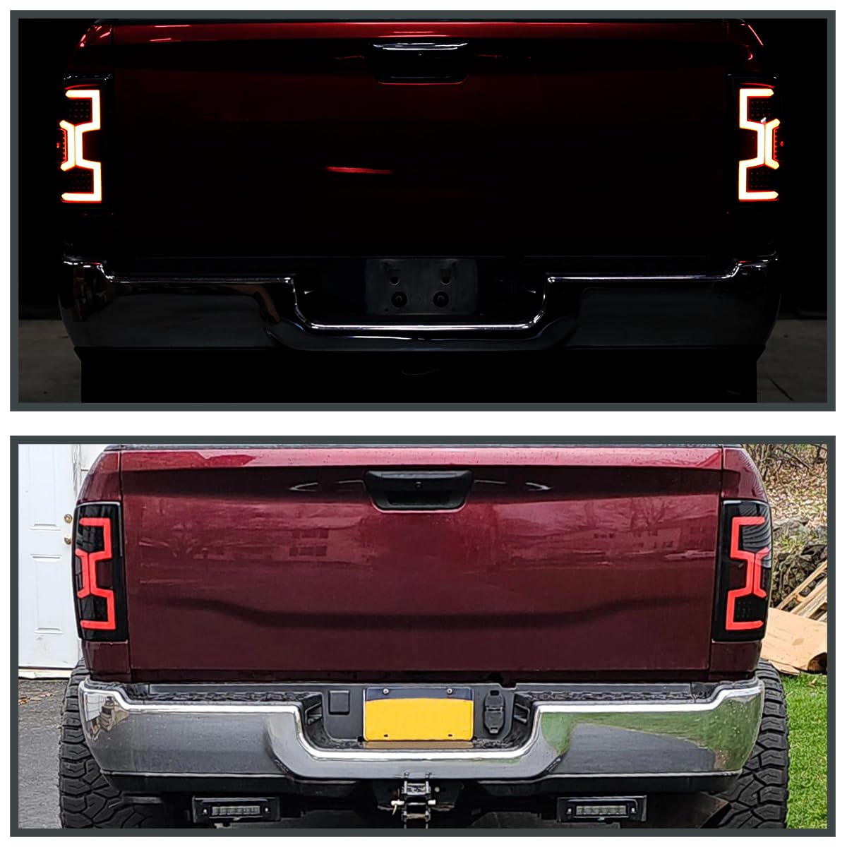 Glossy Black Smoke Tail Lights SPEC-D TUNING w/Fiber Optic Sequential LED Turn Signal Lights Compatible with 2019-2024 Dodge Ram 2500/3500