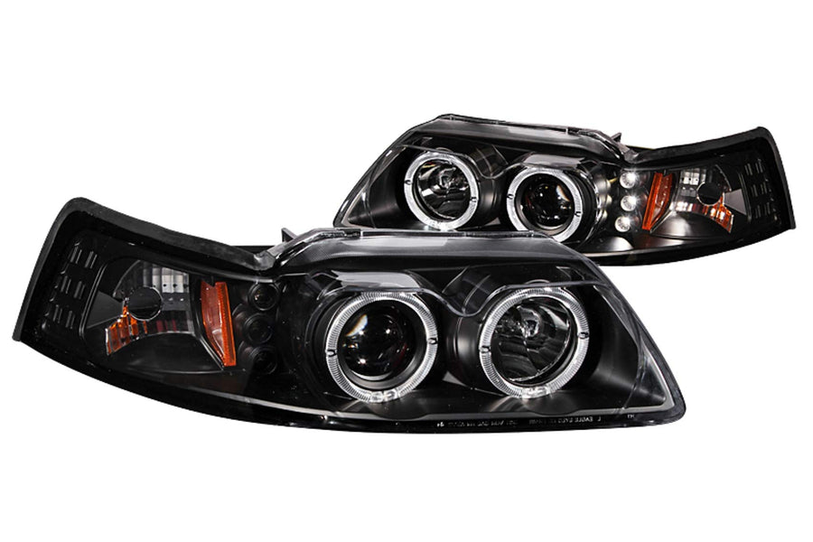 Black AnzoUSA Clear/Amber G2 Dual Projector Headlight for Ford Mustang - (Sold in Pairs)
