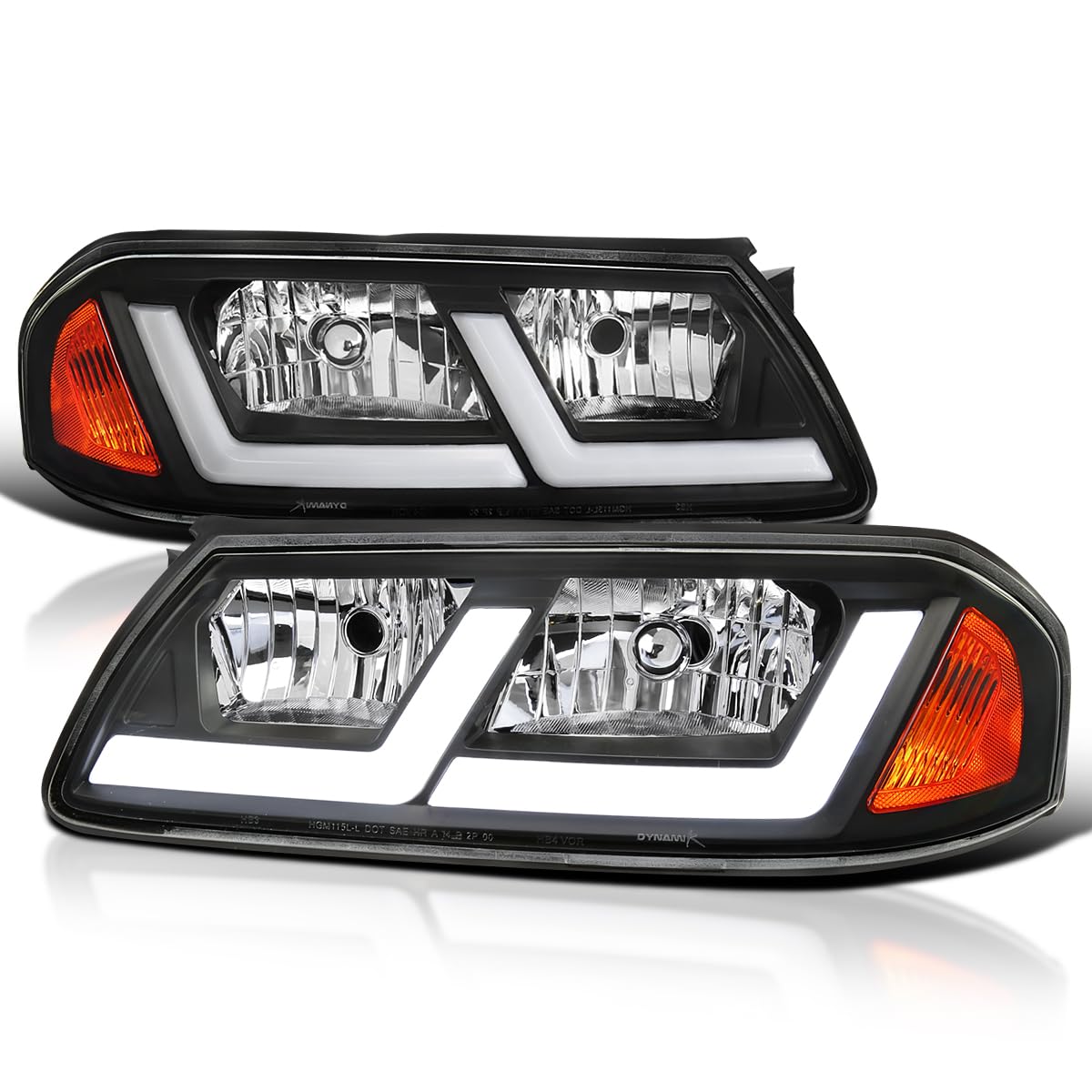 Black LED Tube Headlights SPEC-D TUNING Compatible with 2000-2005 Chevy Impala, Left + Right Pair Headlamps Assembly