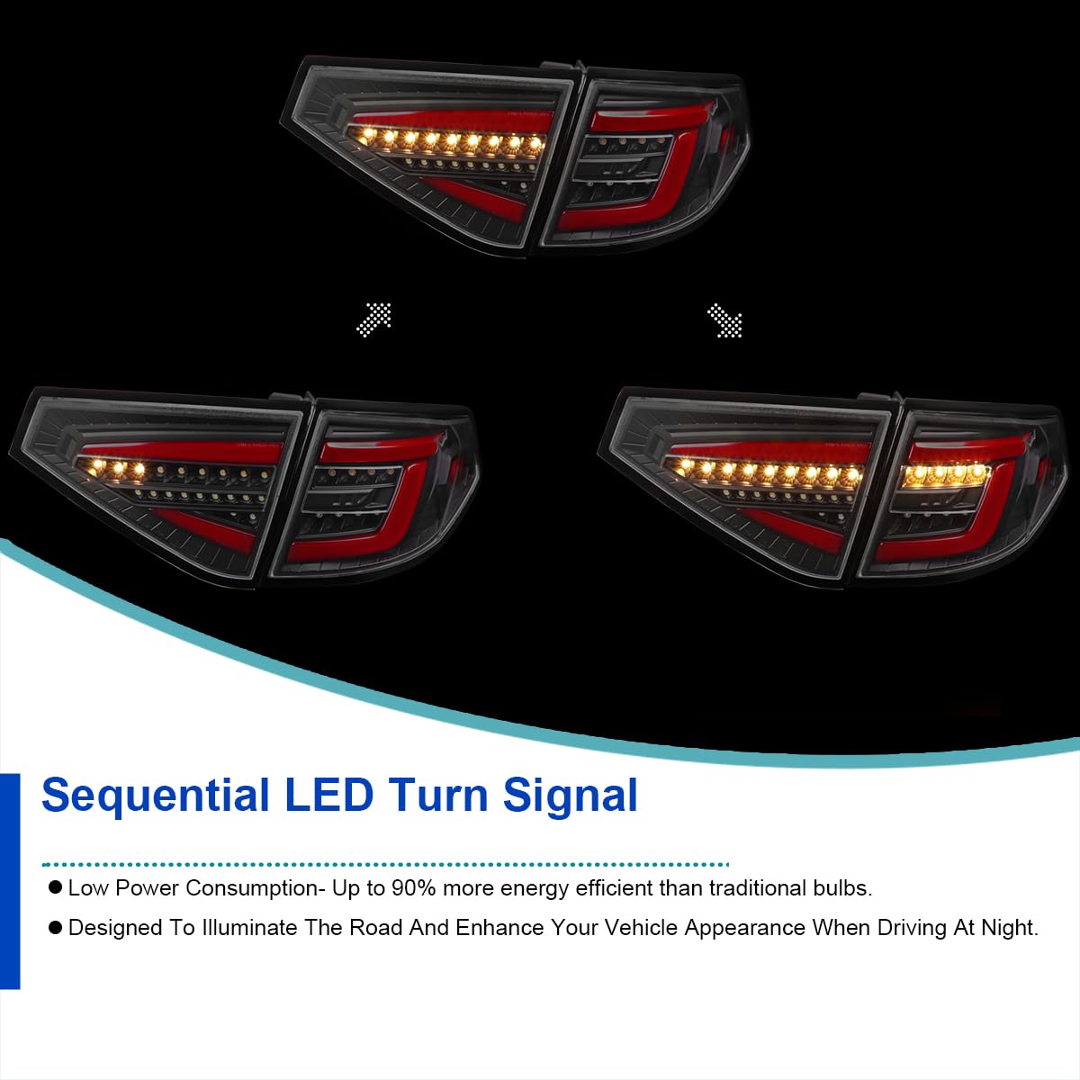 Black Sequential Tail Lights w/Red LED Bar SPEC-D TUNING Compatible with 2008-2014 Subaru Impreza WRX Hatchback, Left + Right Pair Assembly
