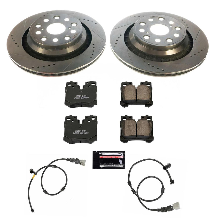 Power Stop K5841 Rear Brake Pads Z23 Carbon Fiber with Drilled & Slotted Brake Rotors Kit and 2 Rear Sensor Wires For Lexus LS460 2010-2017, Lexus LS600h 2010-2016 [Model Specific]