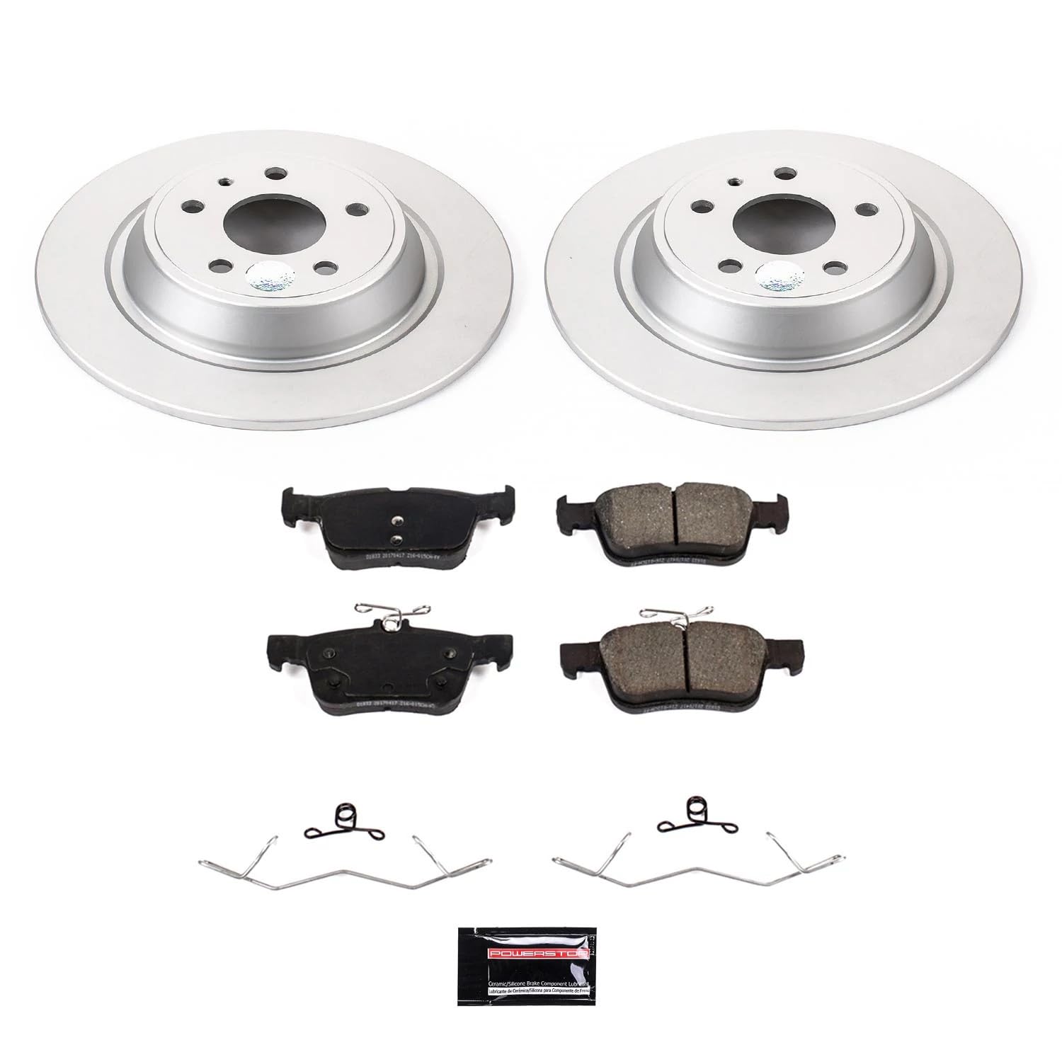 Power Stop Z17 Rear Coated Rotor Kit-Coated Brake Rotors, Ceramic Brake Pads For 2017-2020 Ford Fusion [Model Specific]