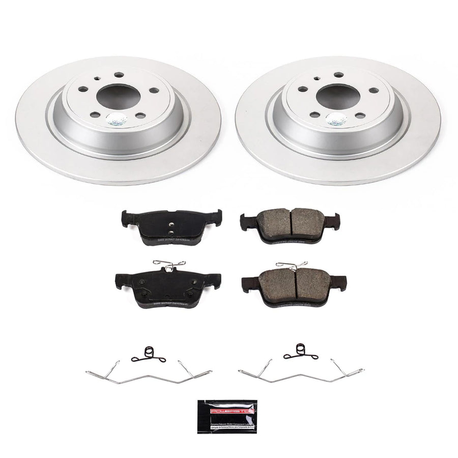 Power Stop Z17 Rear Coated Rotor Kit-Coated Brake Rotors, Ceramic Brake Pads For 2017-2020 Ford Fusion [Model Specific]