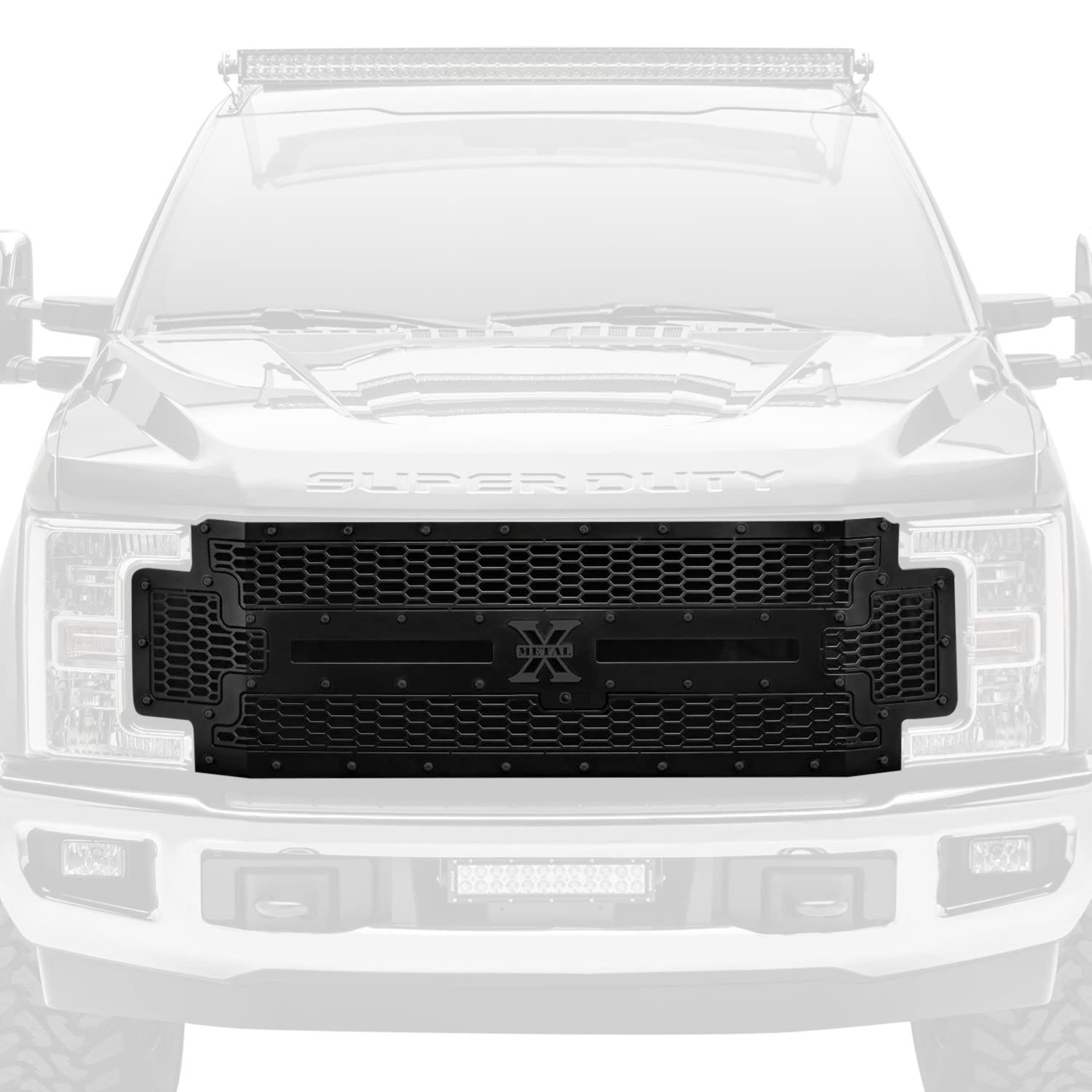 Stealth Laser X Grille, 2017-2019 Super Duty, Black, 1 Pc, Replacement, Black Studs, Fits Vehicles with Camera - PN #7715371-BR