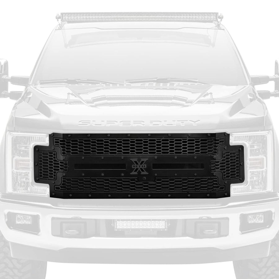Stealth Laser X Grille, 2017-2019 Super Duty, Black, 1 Pc, Replacement, Black Studs, Fits Vehicles with Camera - PN #7715371-BR