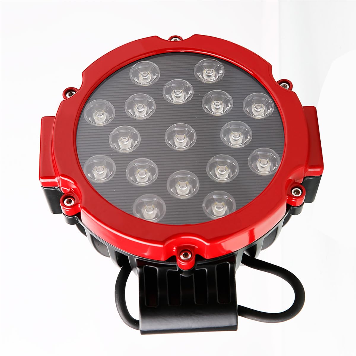 Bumper Guard Black Horse Grille brush Modular Come With pair of 7.0"LED Lights with Red Trim Rings Compatible with 99-02 Silverado 1500|00-06 Suburban 1500/Tahoe/Yukon/Yukon XL 1500-17GT23MA-PLR
