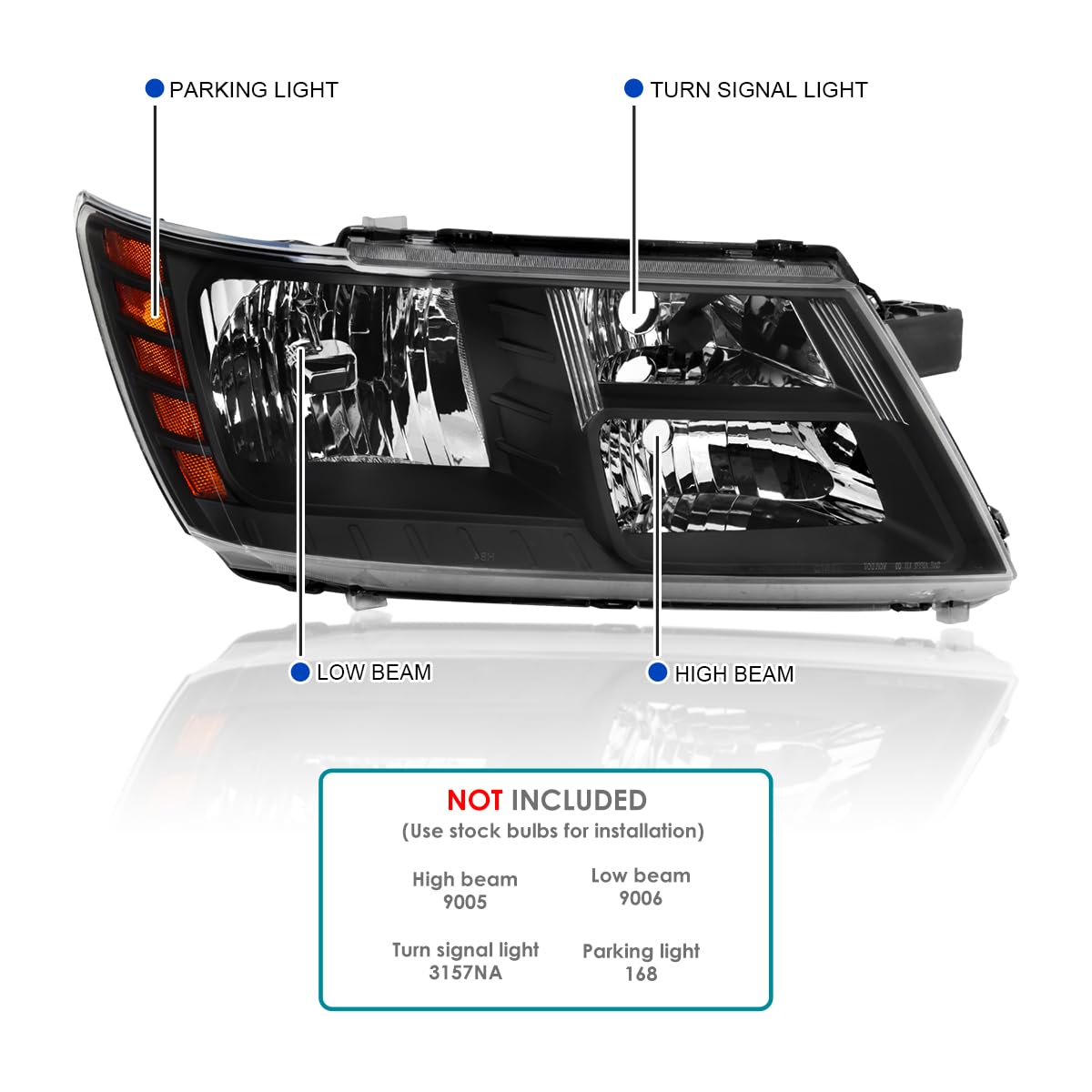 Black Headlights SPEC-D TUNING Compatible with 2009-2020 Dodge Journey, Left + Right Pair Headlamps Assembly