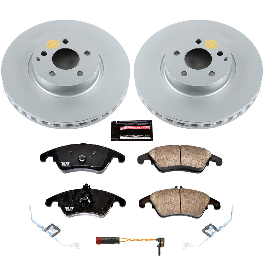 Power Stop Z23 Evolution Geomet Coated Brake Kit and 1 Front Sensor Wire For C300, C350, E250, E350, E400, SL, SLC300 [Model Specific]
