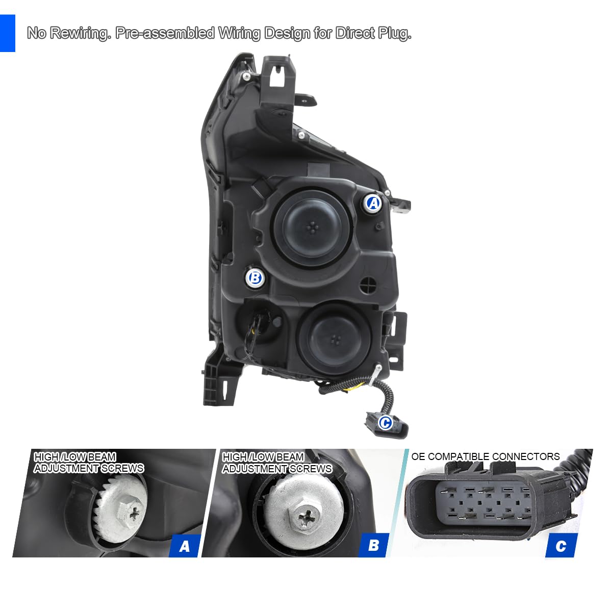 Full LED Projector Headlights SPEC-D TUNING w/LED DRL Light Bar, Sequential Signal, and Startup Animation Compatible with 2010-2016 Cadillac SRX, Left + Right Pair Headlamps Assembly