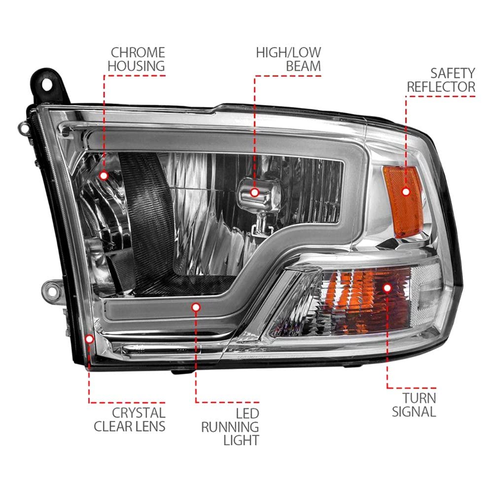2009-2018 Ram ANZO 1500/2500/ 3500 Crystal Headlights w/Light Bar Chrome Housing