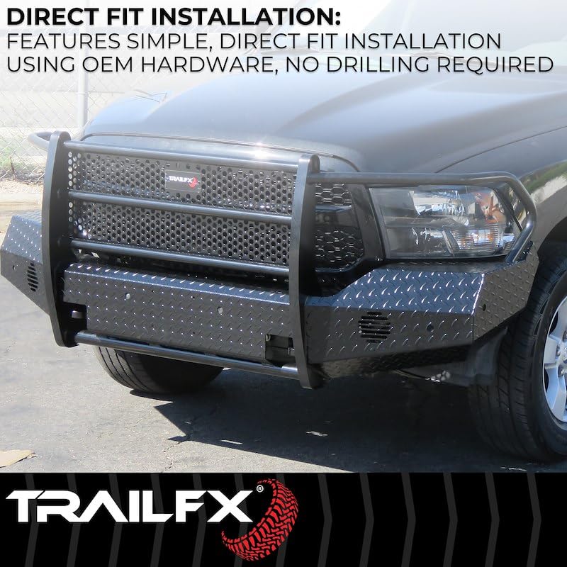 FX3010A Trail FX Bumper, One Piece Design, Direct Fit, With Grille Guard/Grille Mesh/Auxiliary Light Cutouts, Without Winch Mount, Gloss Black, Steel, Fits 2003-2005 Dodge Ram 2500/3500