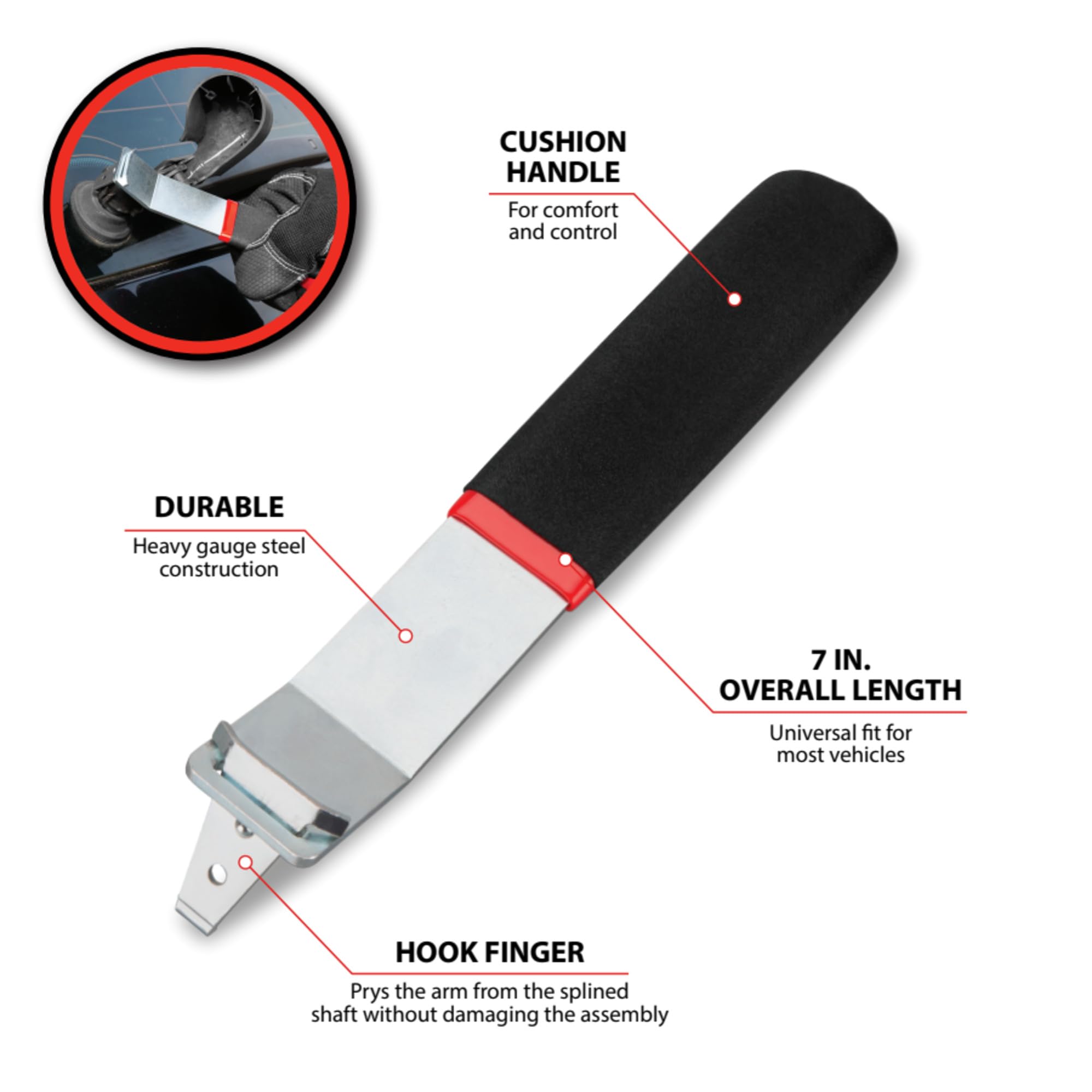 W83212 Performance Tool Windshield Wiper Arm Remover, Steel, Cushion Grip Handle, Black