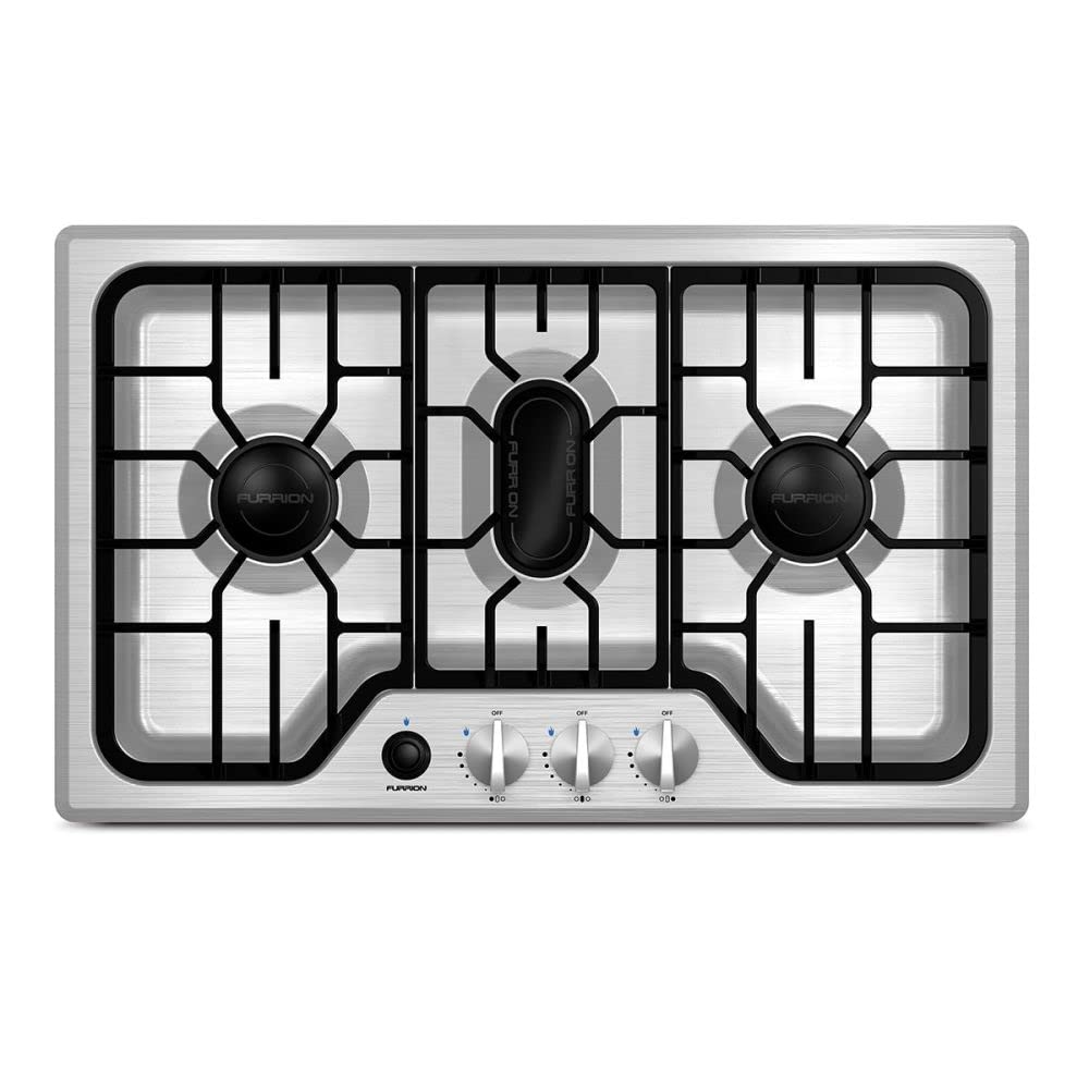 Furrion RV Chef Collection 7500BTU Gas Cooktop with 3x Burners; Pulse Ignition and Cast Iron Grate (Stainless Steel) - FGH4ZSA-SS