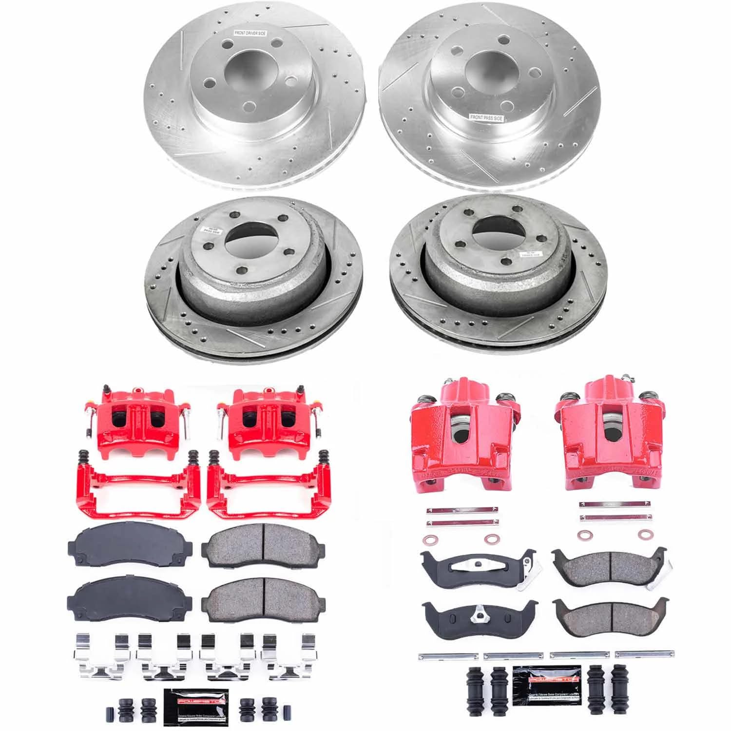 Power Stop Z23 KC6273 Evolution Front and Rear Caliper Kit-Drilled/Slotted Rotors, Carbon Ceramic Brake Pads & Calipers For Ford Ranger 2010-2011 [Model Specific]