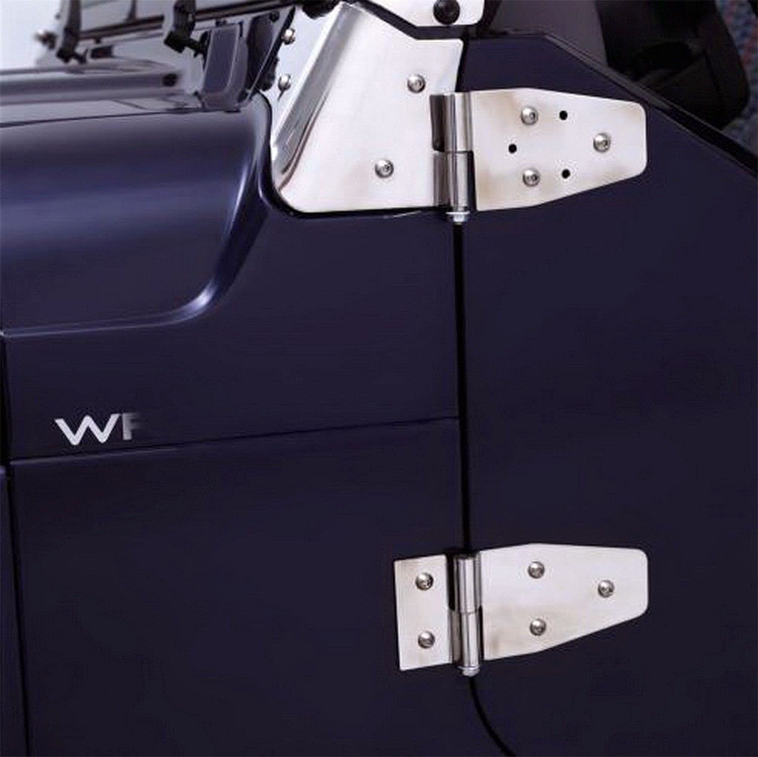 Rampage Products Lower Bracket Door Hinge Set for Jeep Wrangler/CJ | Pair, Steel, Polished | 7407 | Fits 1976-1983 Jeep CJ5 / 1976-1986 Jeep CJ7 / 1987-1995 Wrangler YJ / 1997-2006 Wrangler TJ