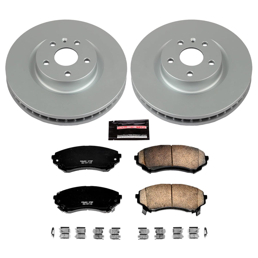 Coated Power Stop CRK4720 Brake Rotor & Ceramic Brake Pads- front For Cadillac CTS 2008-2014 [Model Specific]