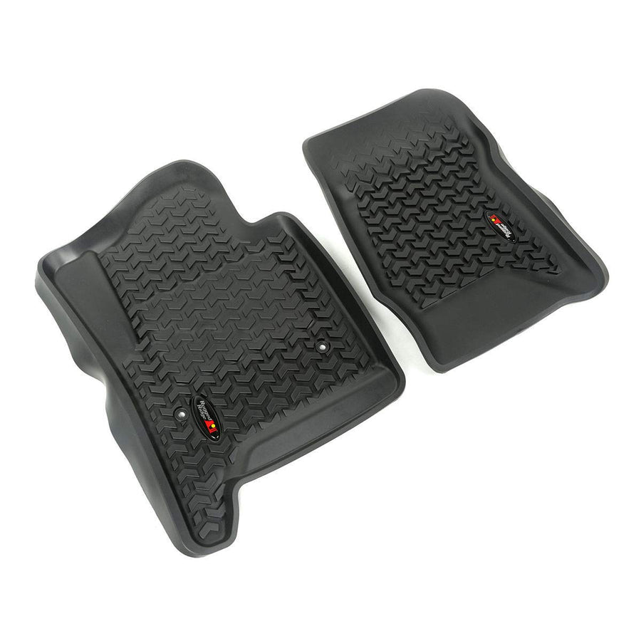 Front Floor Liners Rugged Ridge for Silverado/Sierra | Pair, All-Terrain, Black | 82901.04 | Fits 2014-2020 Silverado/Sierra 1500 All Cabs; 2015-2020 2500/3500 Regular/Double/Crew Cab/Suburban