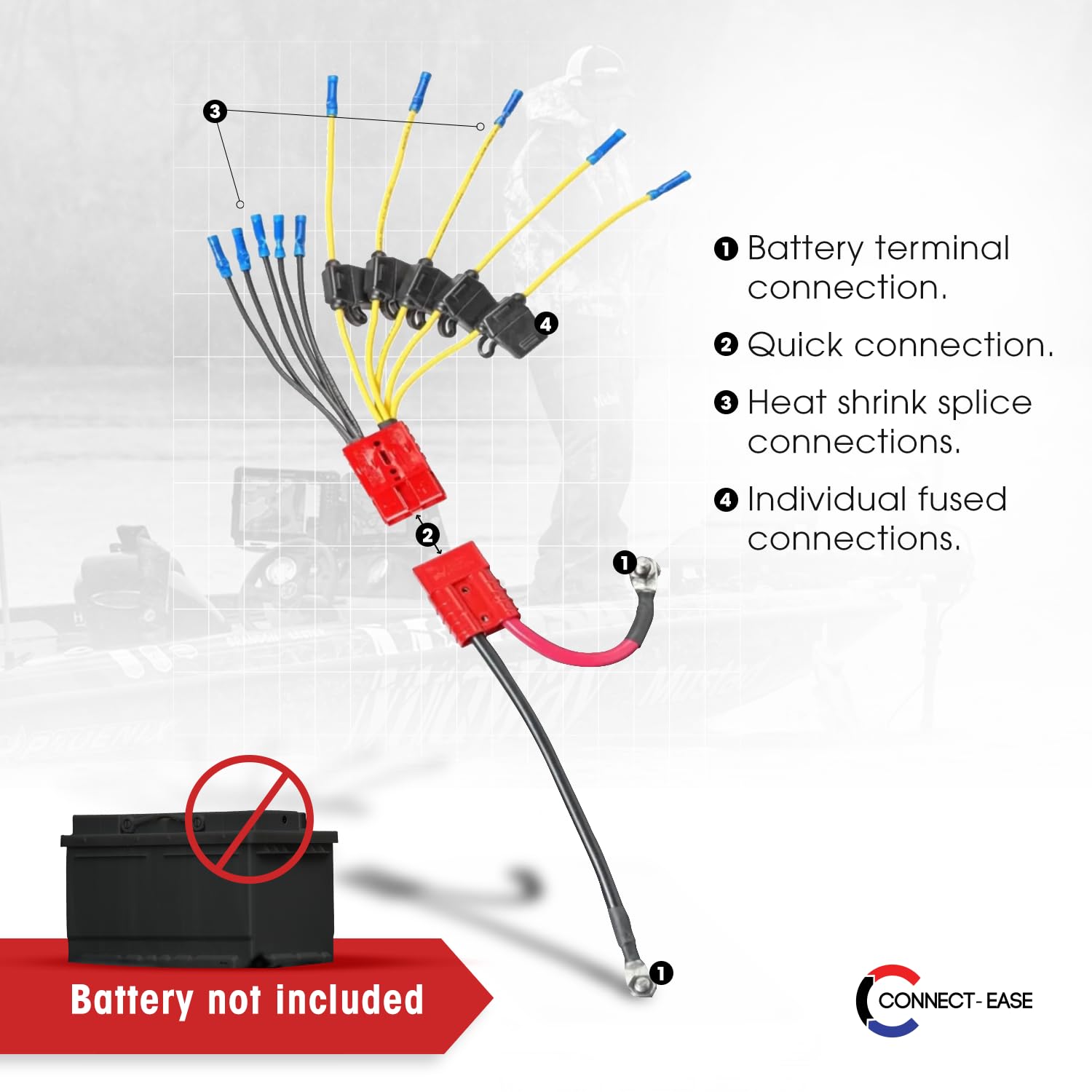 12V Connect-Ease Battery Connector Kit CE12VB5FK | Easy 5-Lead Fused System for Any Marine Electronics | Power Depth Finders, GPS Units, Pumps & More | Marine-Grade UL1426 Wire | Battery NOT Included