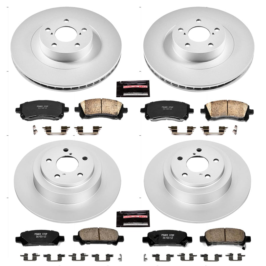 Power Stop CRK2752 Brake Rotor Coated & Ceramic Brake Pads- front & rear For Subaru Legacy 2001, Subaru Outback 2001-2002 [Model Specific]
