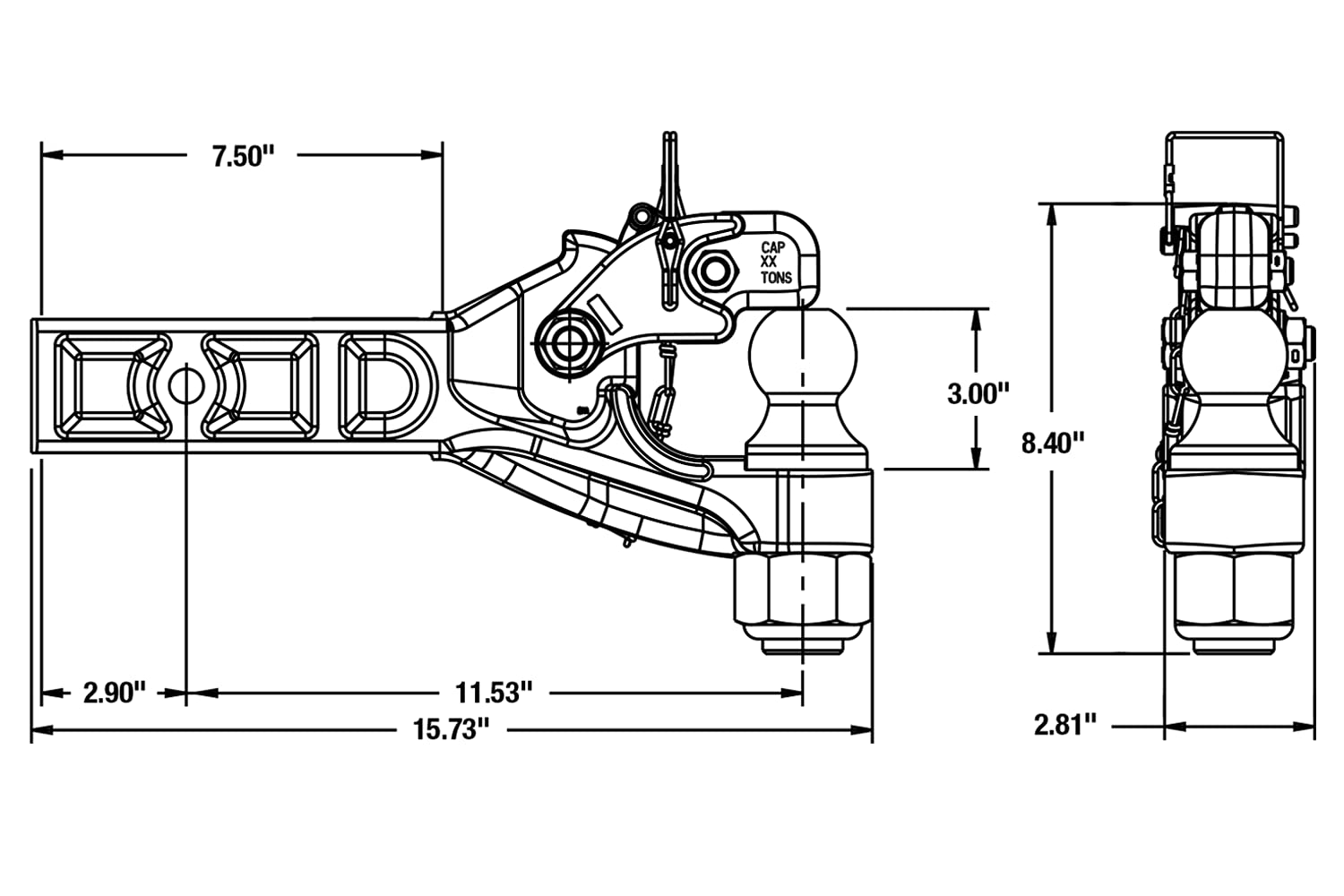 10 Ton Buyers Products Combination Hitch - 2-1/2 Inch Receiver, 2 Inch Ball