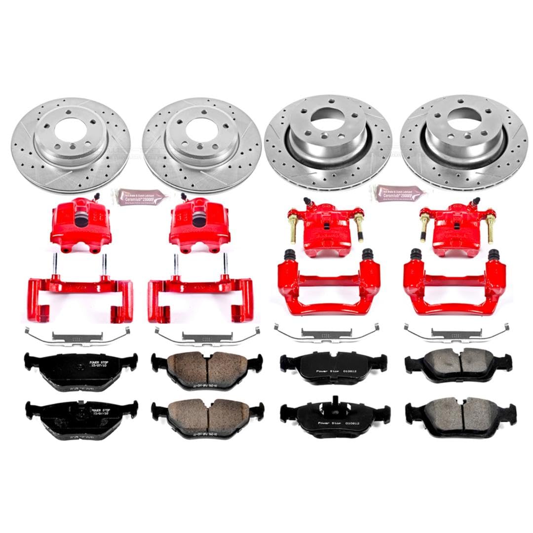Power Stop 1-Click Performance Brake Kit KC873 with Caliper and 1 Front & 1 Rear Sensor Wires For BMW Z4 2003-2008 [Model Specific]