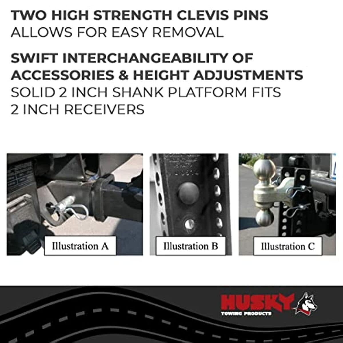 Trailer Hitch Ball Mount Husky Towing 33104 Class III/IV - Fits 2 Inch Receiver, Dual Hitch Ball 2” & 2-5/16”, 6” Drop / 5-1/4” Rise, 12” Solid Steel Shank, 14,000 lbs GTW, Black Powder Coated