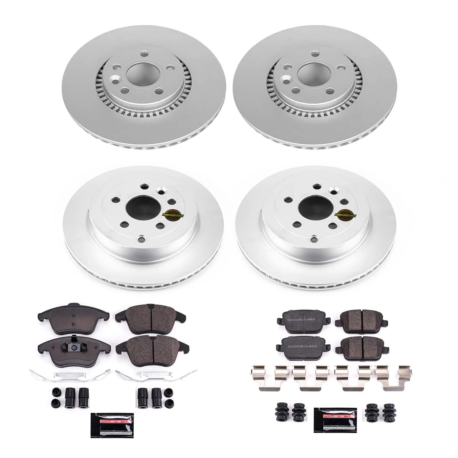 Coated Brake Rotor and Ceramic Brake Pads Power Stop CRK5616- Front & Rear For Land Rover LR2 2008-2012 [Model Specific]