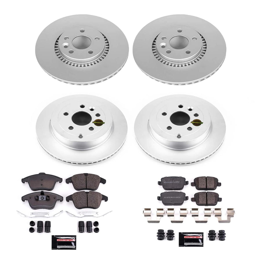 Coated Brake Rotor and Ceramic Brake Pads Power Stop CRK5616- Front & Rear For Land Rover LR2 2008-2012 [Model Specific]